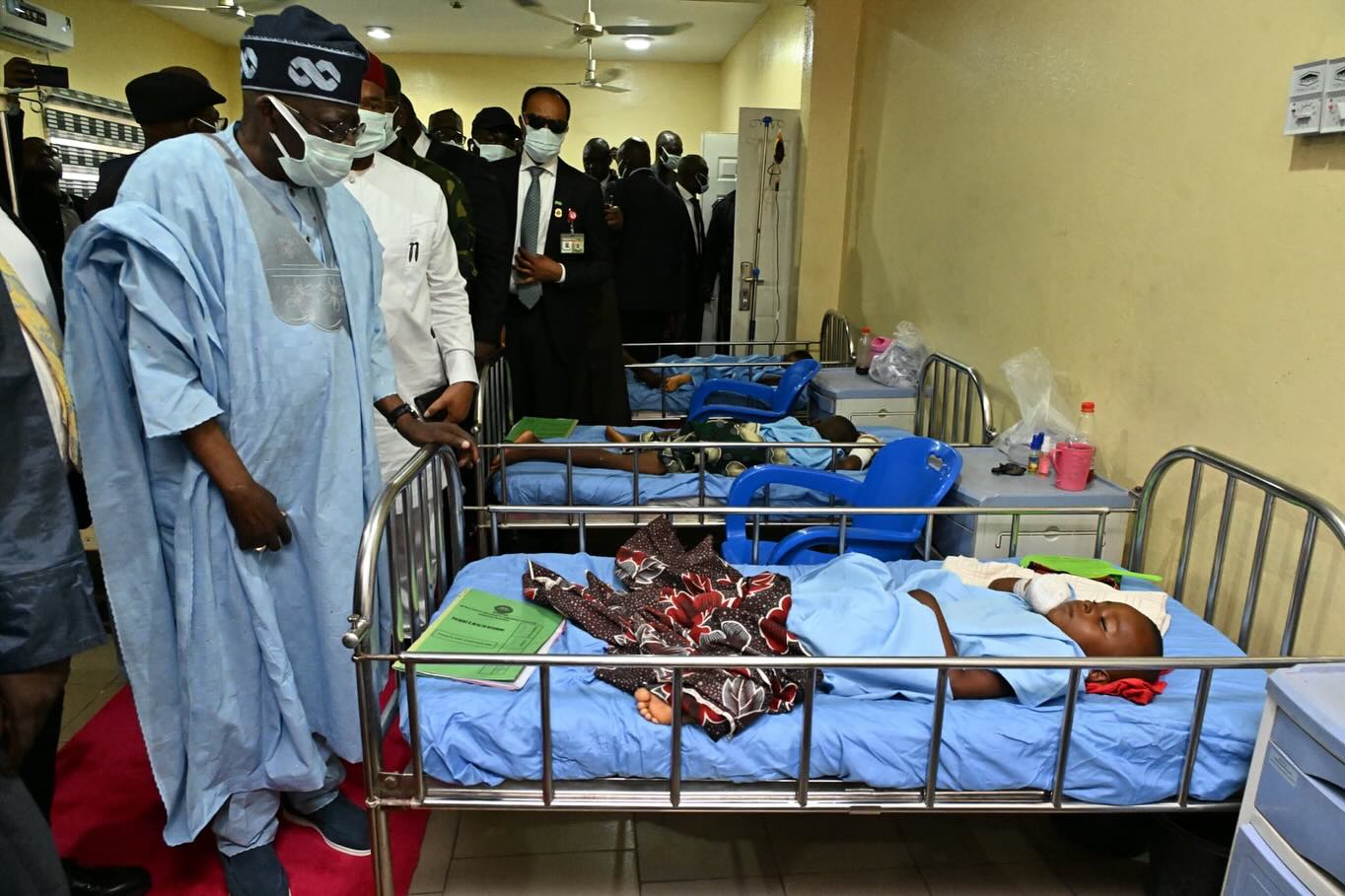 President Tinubu in the Teaching hospital in benue state. Consoling the survivors.