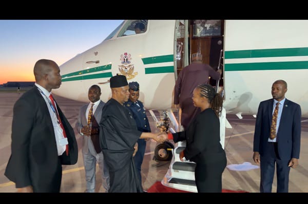 Vice President Kashim Shettima has departed Johannesburg, South Africa, for Luanda, Angola, where he will represent President Bola Ahmed Tinubu at the 7th African Union–European Union (AU-EU) Summit.