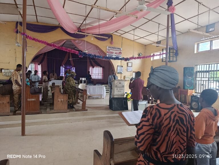 The Christ Apostolic Church (CAC) Oke Isegun, Eruku, Kwara State, held a special service on Sunday inside its blood-stained auditorium, praying for the safe return of abducted members